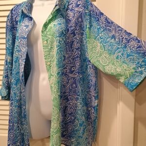 Bon Worth Blue and Green Floral Button-Up Shirt Size XLP